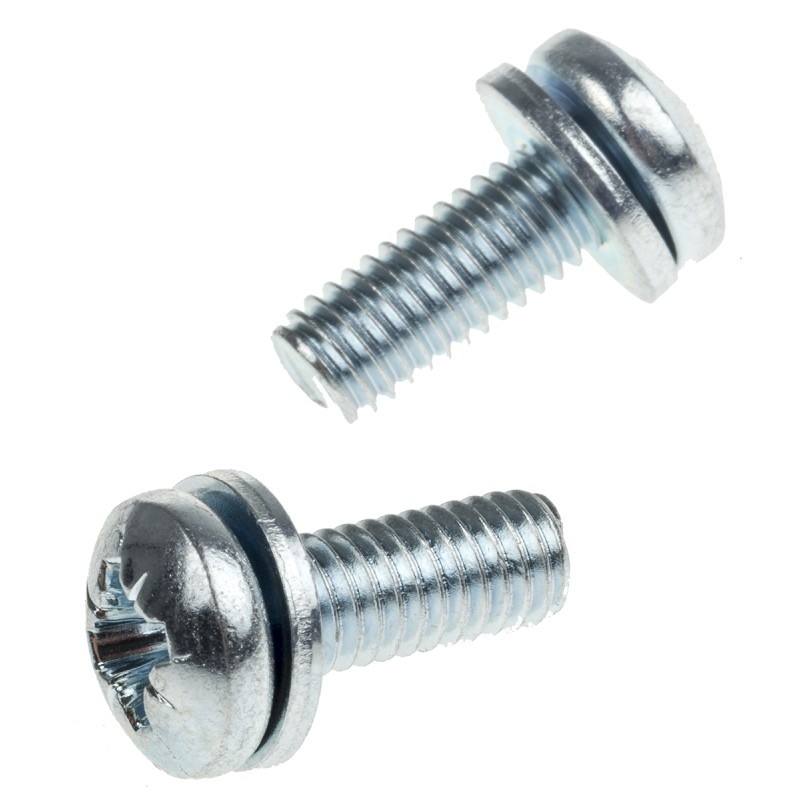 1 Bag of 100 - RS PRO M6 x 16 mmmm Zinc Plated Steel Pan Head Sems Screw, Plain Washer