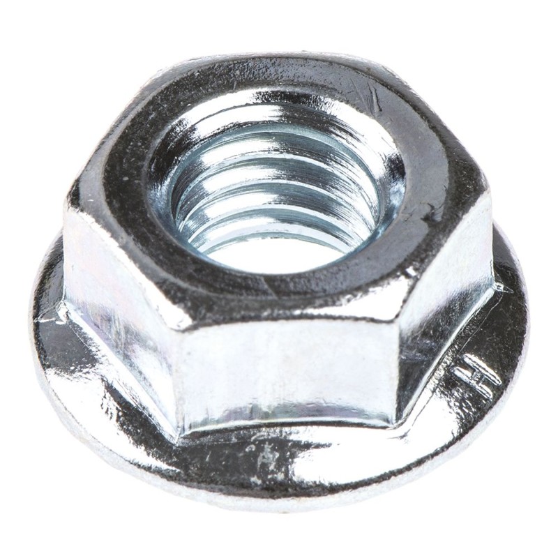 1 Bag of 100 - RS PRO, Bright Zinc Plated Steel Flanged Hex Nut, DIN 6923, M8