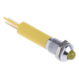 1 pcs - RS PRO Yellow Panel Mount Indicator, 24V dc, 8mm Mounting Hole Size, Solder Tab Termination