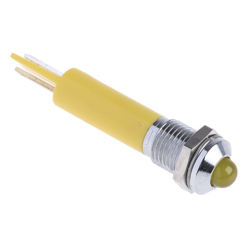 1 pcs - RS PRO Yellow Panel Mount Indicator, 24V dc, 8mm Mounting Hole Size, Solder Tab Termination