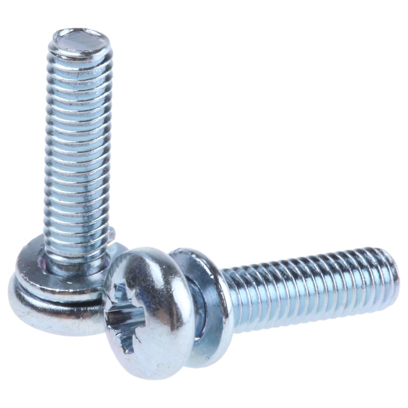 1 Bag of 100 - RS PRO M3 x 12 mmmm Zinc Plated Steel Pan Head Sems Screw, Spring Washer