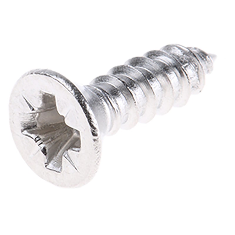 1 Bag of 100 - RS PRO Plain Stainless Steel Countersunk Head Self Tapping Screw, N°6 x 1/2in Long 13mm Long