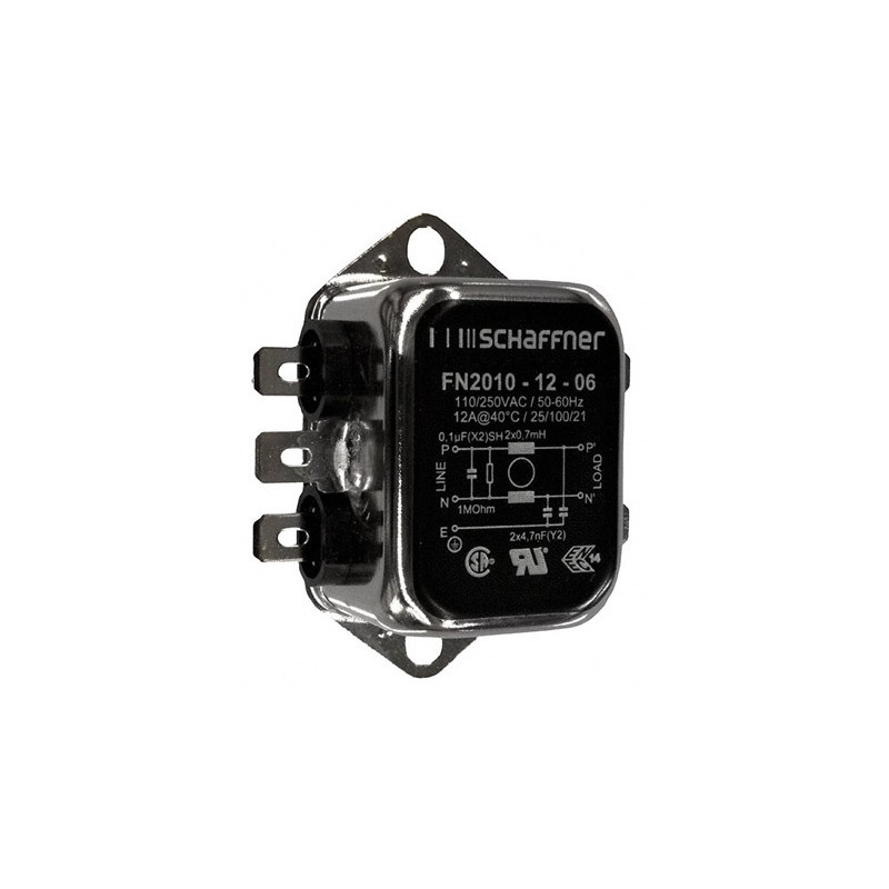 1 pcs - Schaffner, FN2010 12A 250 V ac/dc 0 - 400Hz, Chassis Mount EMI Filter, Fast-On, Single Phase