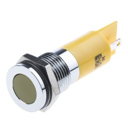 1 pcs - RS PRO Yellow Panel Mount Indicator, 24V dc, 14mm Mounting Hole Size, Solder Tab Termination, IP67