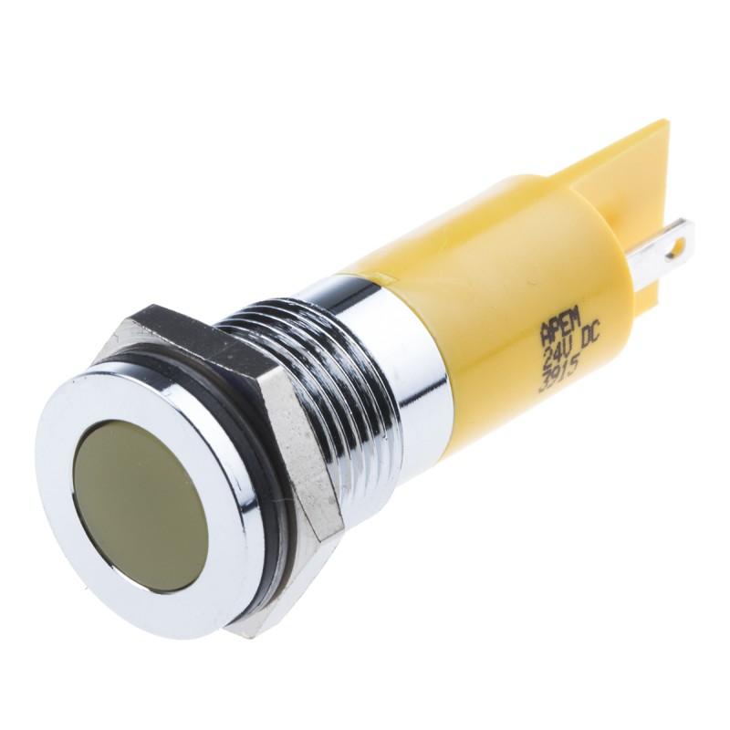 1 pcs - RS PRO Yellow Panel Mount Indicator, 24V dc, 14mm Mounting Hole Size, Solder Tab Termination, IP67