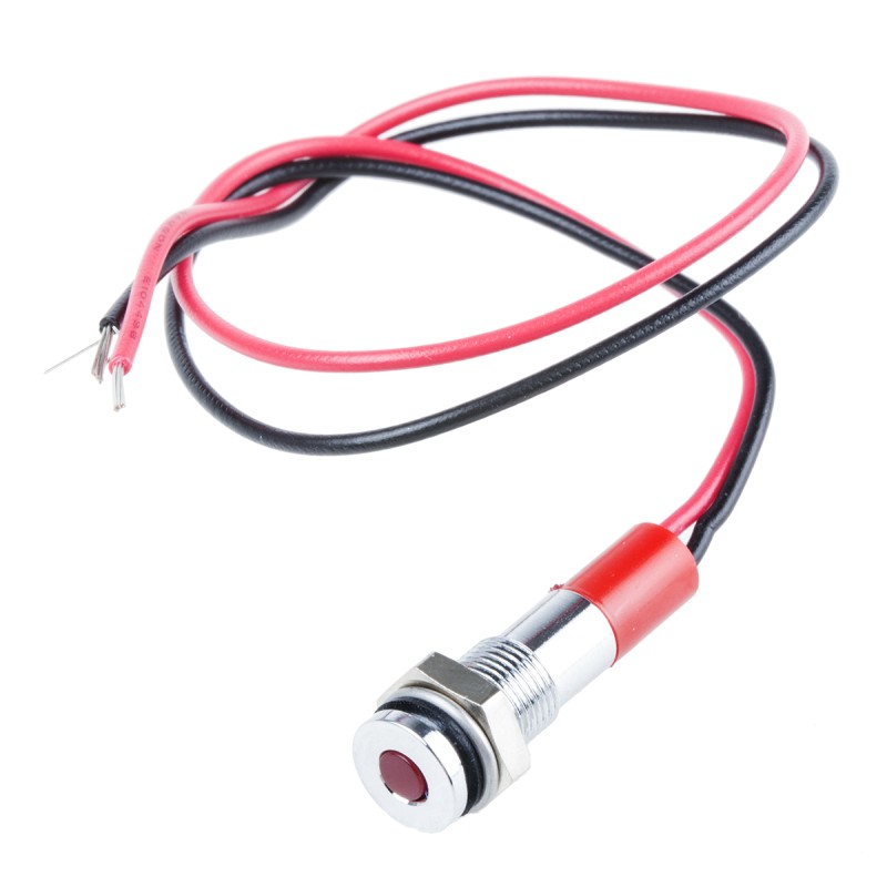 1 pcs - RS PRO Red Panel Mount Indicator, 12V dc, 6mm Mounting Hole Size, Lead Wires Termination, IP67