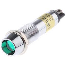 1 pcs - Dialight Green Indicator, 24V dc, 9mm Mounting Hole Size, Solder Tab Termination