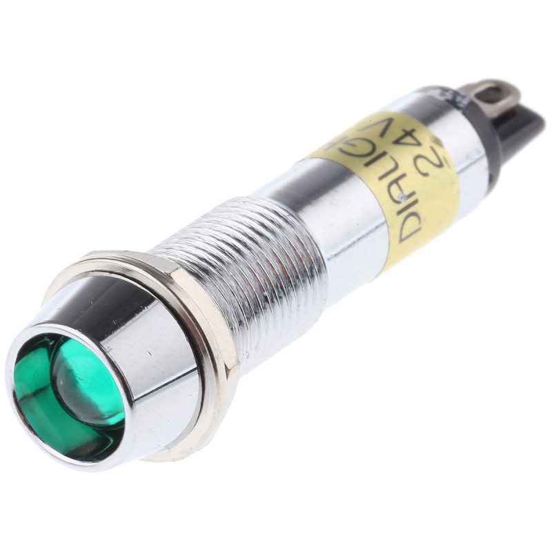 1 pcs - Dialight Green Indicator, 24V dc, 9mm Mounting Hole Size, Solder Tab Termination