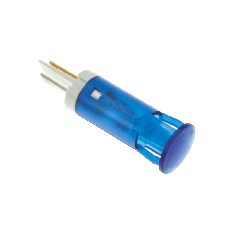 1 pcs - Apem Blue Panel Mount Indicator, 220V ac, 10mm Mounting Hole Size, Faston, Solder Lug Termination