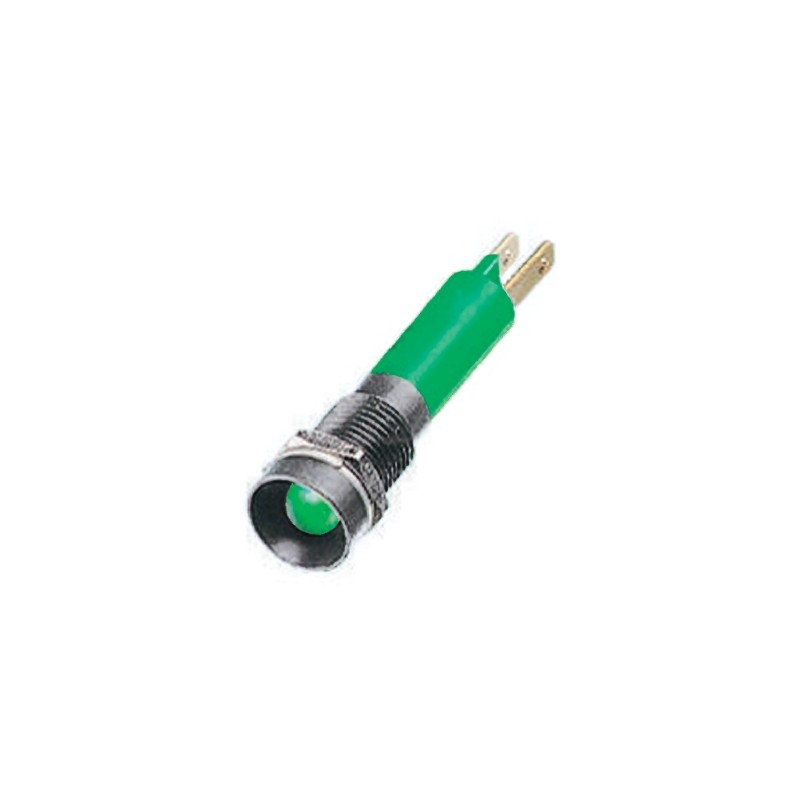 1 pcs - RS PRO Green Panel Mount Indicator, 24V c.c., 8mm Mounting Hole Size, Solder Tab Termination, IP67