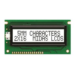 1 pcs - Midas MC21605A6W-FPTLW-V2 A Alphanumeric LCD Display White, 2 Rows by 16 Characters, Transflective