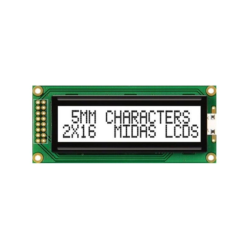 1 pcs - Midas MC21605B6WK-FPTLW-V2 Alphanumeric LCD Alphanumeric Display, 2 Rows by 16 Characters