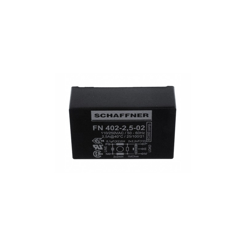 1 pcs - Schaffner, FN402 2.5A 250 V ac 400Hz, PCB Mount EMI Filter, Pin, Single Phase