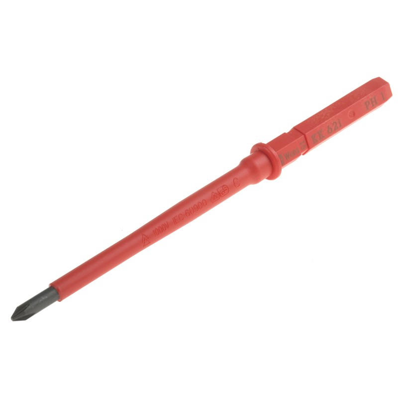 1 pcs - Wera Phillips Insulated Screwdriver Blade, PH1 Tip, 154 mm Blade, VDE/1000V, 154 mm Overall
