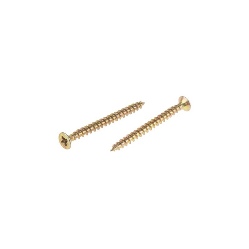 1 Bag of 100 - RS PRO Pozidriv Countersunk Steel Wood Screw Yellow Passivated, Zinc Plated, 5mm Thread, 60mm Length