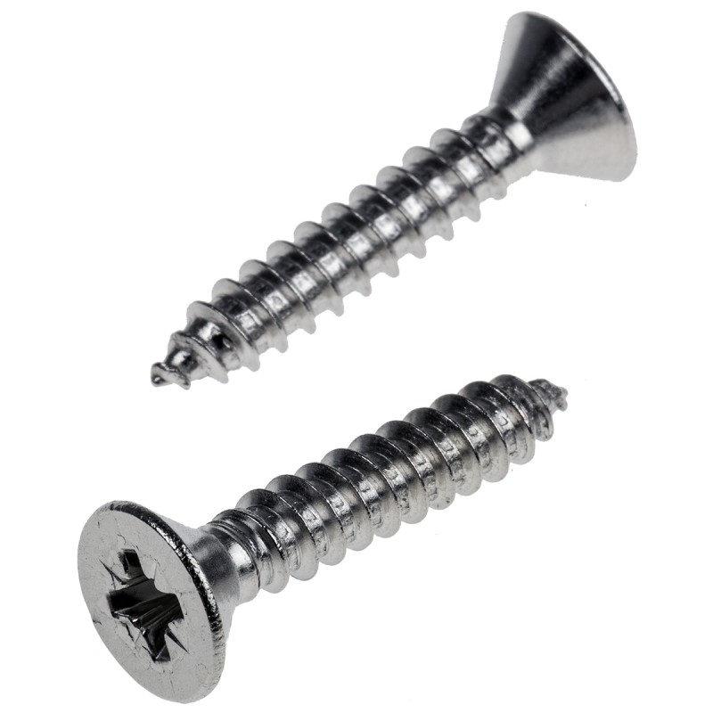 1 Bag of 100 - RS PRO Plain Stainless Steel Countersunk Head Self Tapping Screw, N°10 x 1in Long 25mm Long