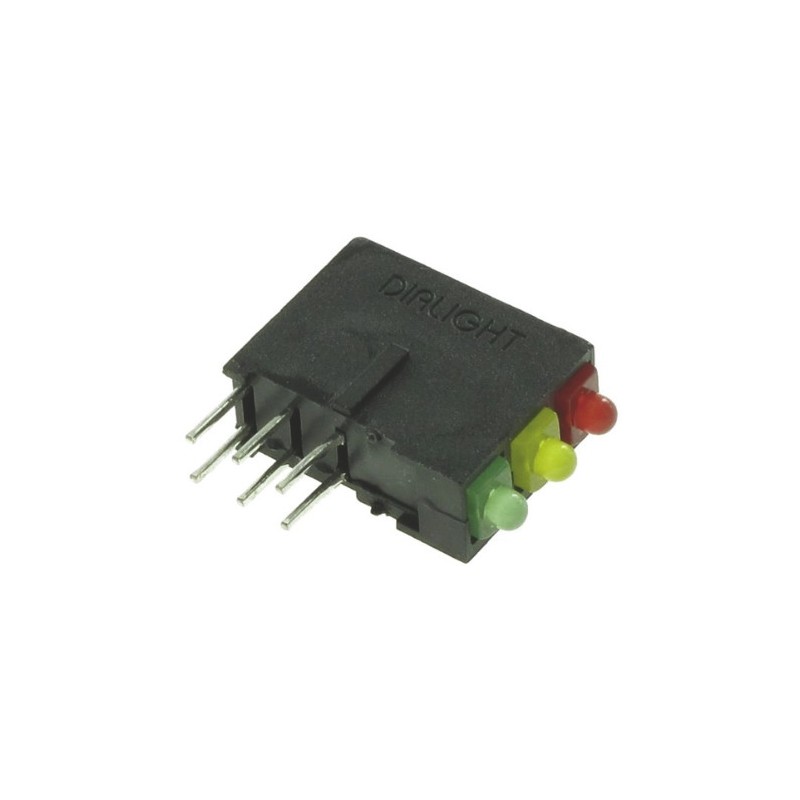 1 pcs - Dialight 570-0100-132F, Red/Yellow/Green Right Angle PCB LED Indicator, 3 LEDs, Through Hole 2.5 V