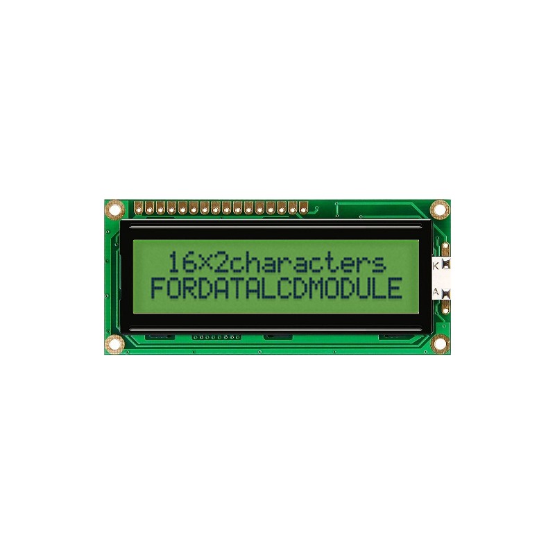 1 pcs - Fordata FC1602G01-RNNYBW-66SE FC LCD LCD Graphic Display, Green, Yellow on, 2 Rows by 16 Characters, Reflective