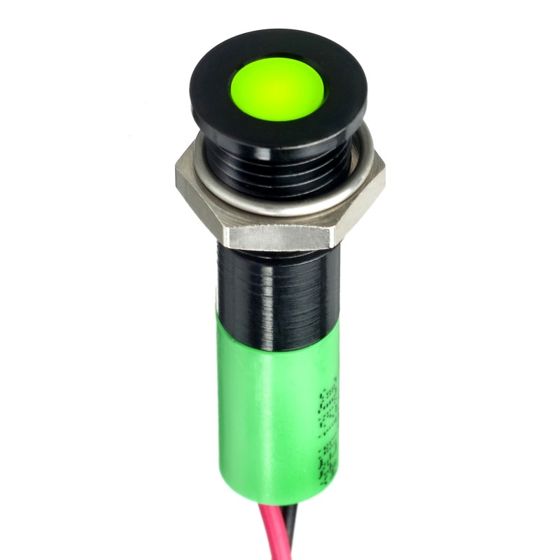 1 pcs - RS PRO Green Panel Mount Indicator, 2V dc, 8mm Mounting Hole Size, Lead Wires Termination, IP67