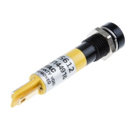 1 pcs - RS PRO Yellow Panel Mount Indicator, 24V ac, 8mm Mounting Hole Size, Solder Tab Termination