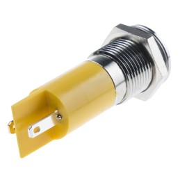 1 pcs - RS PRO Yellow Panel Mount Indicator, 220V ac, 14mm Mounting Hole Size, Faston, Solder Lug Termination, IP67