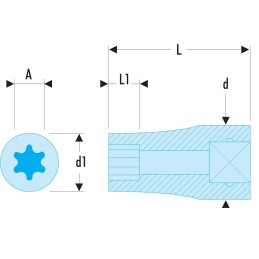 1 pcs - Facom 1/4 in Drive E4 Standard Socket, e-Torx, 22 mm Overall Length