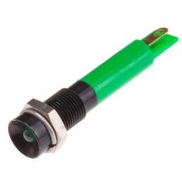 1 pcs - RS PRO Green Panel Mount Indicator, 12V dc, 6mm Mounting Hole Size, Solder Tab Termination