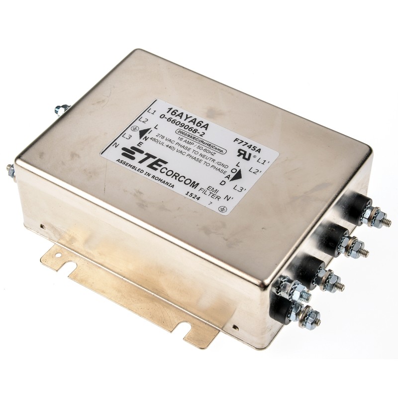 1 pcs - TE Connectivity, Corcom AYA 16A 250 (PH - G) V ac, 440 (PH - PH) V ac 50Hz, Flange Mount RFI Filter,