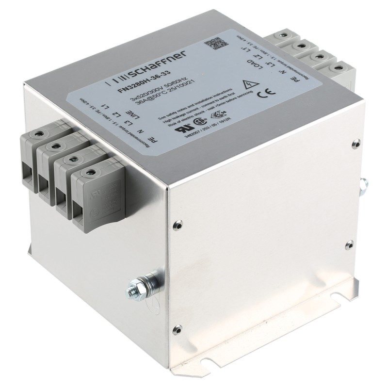 1 pcs - Schaffner, FN3280 36A 520/300 V ac 60Hz, Chassis Mount EMI Filter, Terminal Block 3 Phase