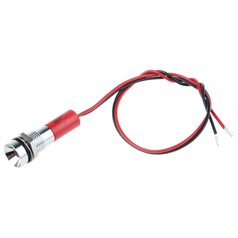 1 pcs - RS PRO Red Panel Mount Indicator, 12V dc, 6mm Mounting Hole Size, Lead Wires Termination, IP67