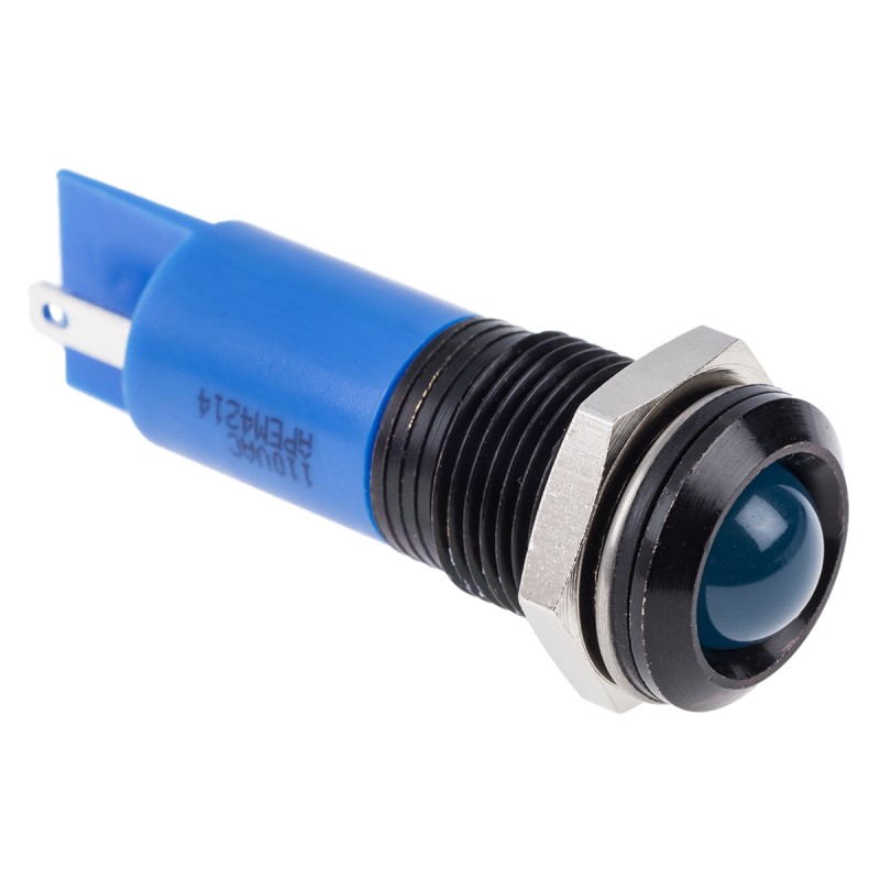 1 pcs - RS PRO Blue Panel Mount Indicator, 110V ac, 14mm Mounting Hole Size, Faston, Solder Lug Termination, IP67