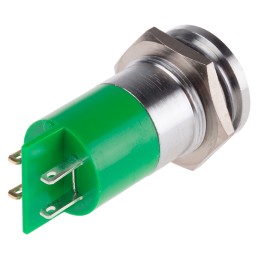 1 pcs - RS PRO Green Panel Mount Indicator, 22mm Mounting Hole Size, Solder Tab Termination