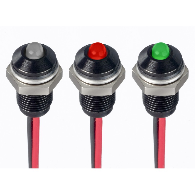 1 pcs - RS PRO Green, Red Panel Mount Indicator, 21.6 - 26.4V dc, 6mm Mounting Hole Size, Lead Wires Termination, IP67
