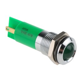 1 pcs - RS PRO Green Panel Mount Indicator, 12V, 14mm Mounting Hole Size, IP67