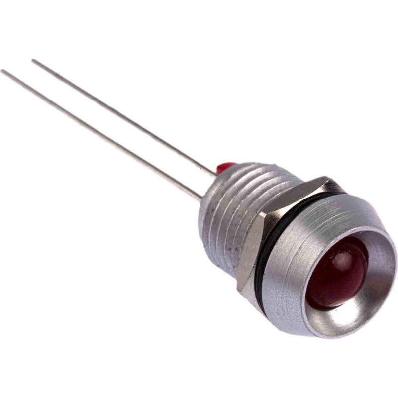 1 pcs - Bulgin Red Panel Mount Indicator, 2V dc, 8mm Mounting Hole Size, Lead Wires Termination
