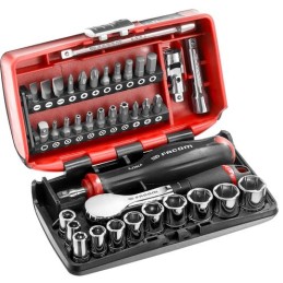 1 pcs - Facom 43-Piece Metric 1/4 in Standard Socket/Bit Set with Ratchet, 6 point, Hex Bit, Phillips Bit, Pozidriv Bit,