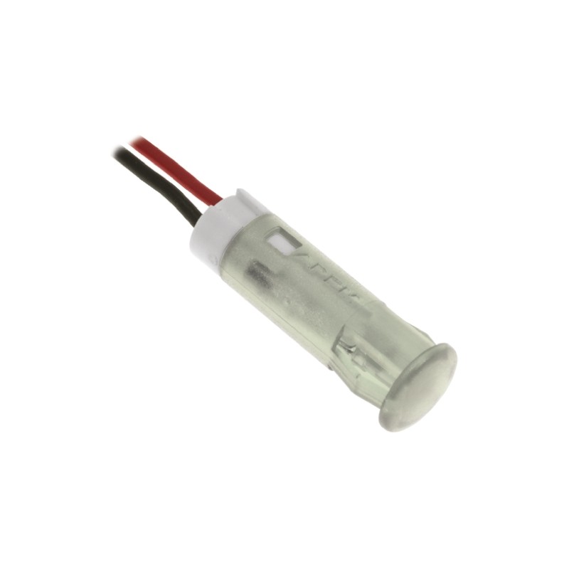1 pcs - Apem White Panel Mount Indicator, 12V dc, 6mm Mounting Hole Size, Lead Wires Termination