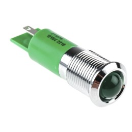 1 pcs - RS PRO Green Panel Mount Indicator, 12V dc, 14mm Mounting Hole Size, Solder Tab Termination