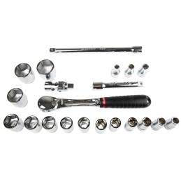 1 pcs - Facom 21-Piece Metric 1/2 in Standard Socket Set with Ratchet, 6 point