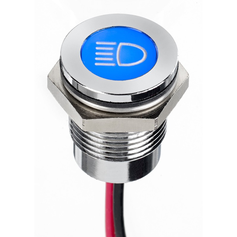 1 pcs - Apem Blue Panel Mount Indicator, 12V dc, 14mm Mounting Hole Size, Lead Wires Termination, IP67