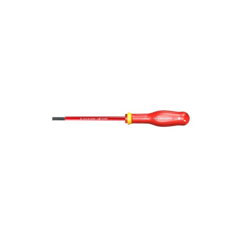 1 pcs - Facom Slotted Insulated Screwdriver, 8 mm Tip, 200 mm Blade, VDE/1000V, 325 mm Overall