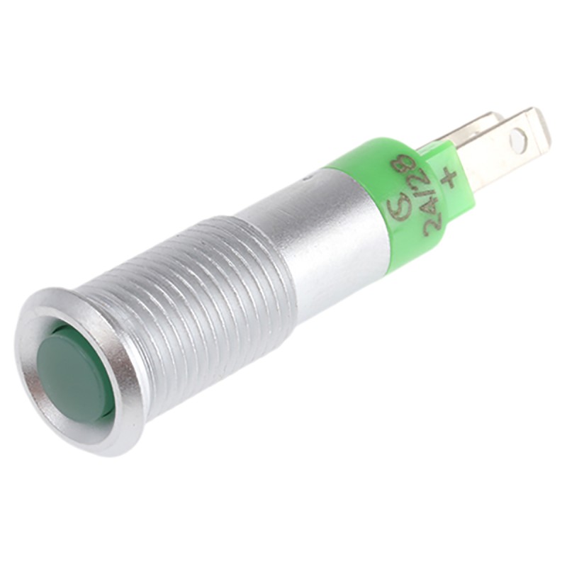 1 pcs - Signal Construct Green Indicator, 24V, 8mm Mounting Hole Size, Solder Tab Termination