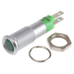 1 pcs - Signal Construct Green Indicator, 24V, 8mm Mounting Hole Size, Solder Tab Termination