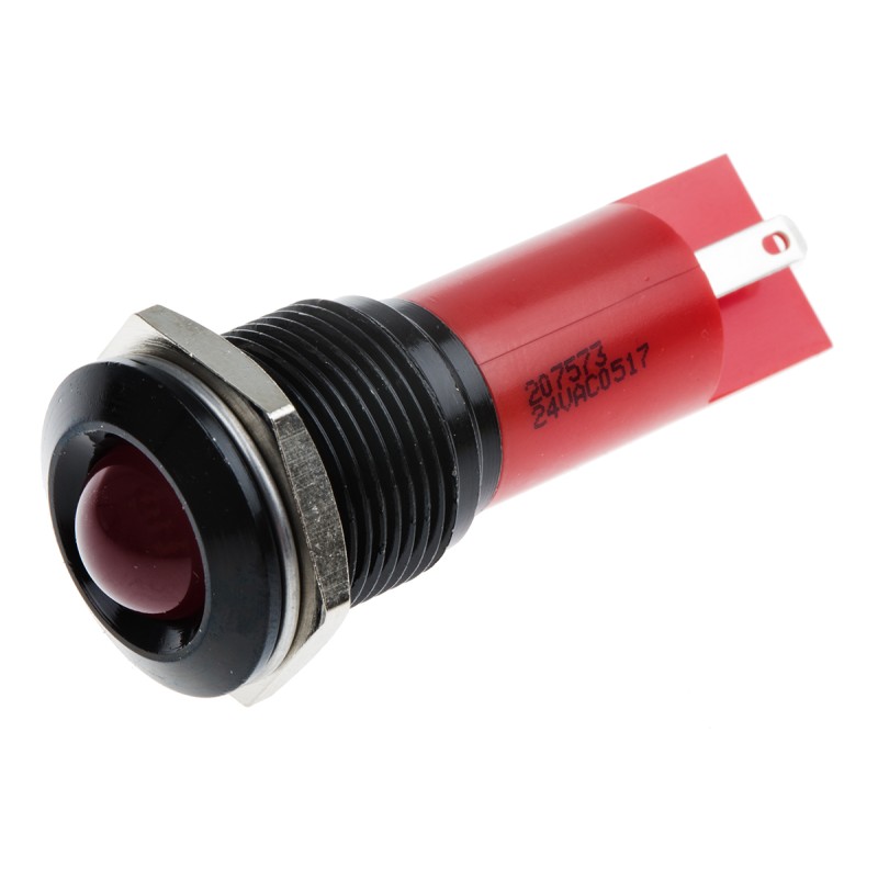 1 pcs - RS PRO Red Panel Mount Indicator, 16mm Mounting Hole Size, Solder Tab Termination