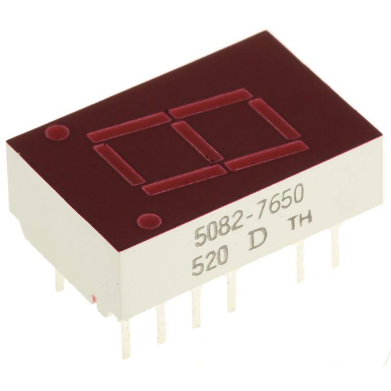 1 pcs - 5082-7650 Broadcom 7-Segment LED Display, CA Red 1.1 mcd LH DP 10.9mm
