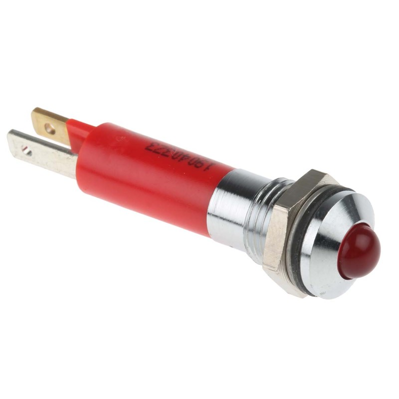 1 pcs - CML Innovative Technologies Red Panel Mount Indicator, 24V, 8mm Mounting Hole Size, Solder Tab Termination, IP67