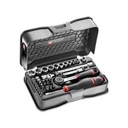 1 pcs - Facom 37-Piece Metric 1/4 in Standard Socket/Bit Set with Ratchet, 6 point, Hex Bit, Phillips Bit, Pozidriv Bit,