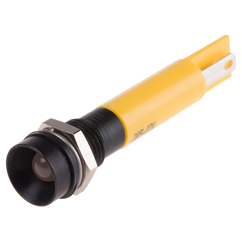 1 pcs - RS PRO Yellow Panel Mount Indicator, 24V ac/dc, 8mm Mounting Hole Size, Solder Tab Termination, IP67