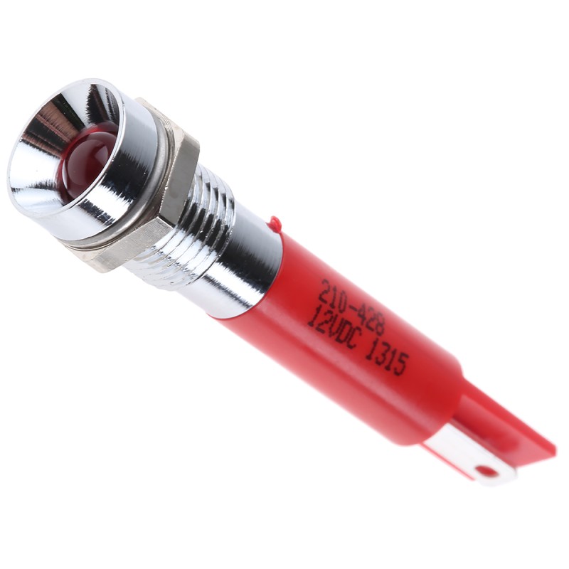 1 pcs - RS PRO Red Flashing LED Panel Mount Indicator, 12V dc, 8mm Mounting Hole Size, Solder Tab Termination