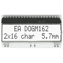1 pcs - Display Visions EA DOGM162W-A Alphanumeric LCD Display, White on Black, 2 Rows by 16 Characters, Transflective